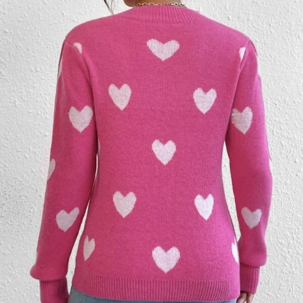 Heart Print Long sleeve Knit Sweater Top pink - Picture 5 of 6